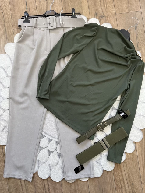 Khaki díszgombos felső 