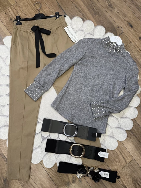 Szürke gyöngyös Audrey pulóver