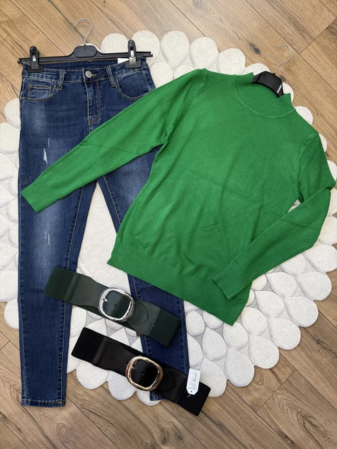 Benetton-zöld félgarbós pulóver