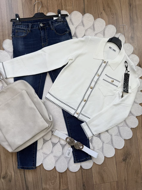 Fehér aranygombos Monaco kardigán