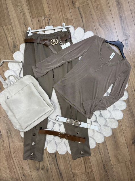 Kávébarna csipkés hosszú ujjú felső