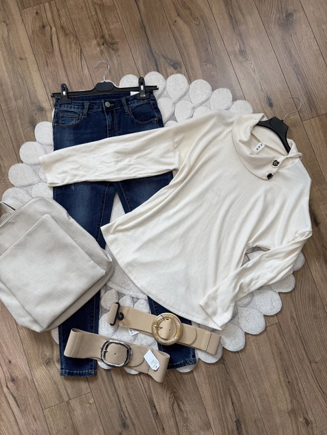 Krém díszgombos Nizza pulóver