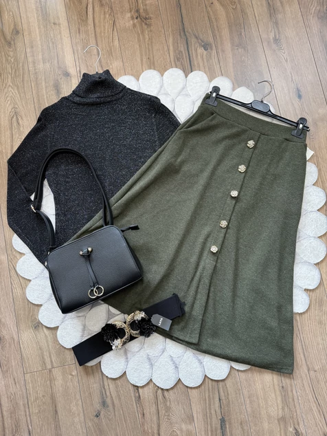 Khaki ezüst szálas kötött szoknya Khaki ezüst szálas kötött szoknya