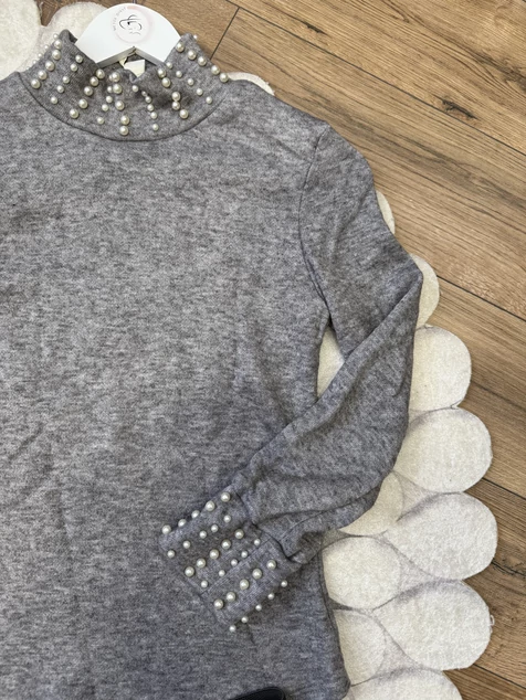 Szürke gyöngyös Audrey pulóver