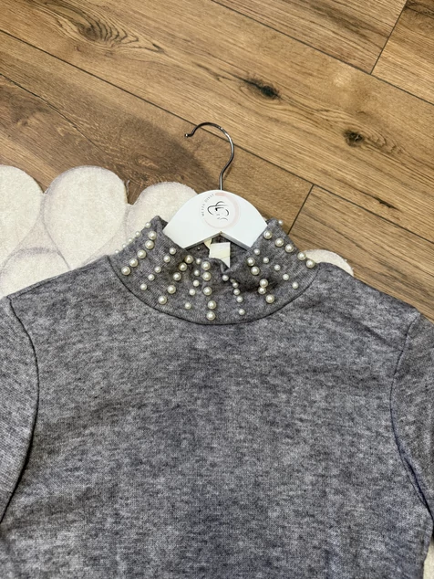 Szürke gyöngyös Audrey pulóver