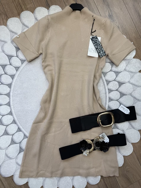 Bézs kötött Audrey ruha