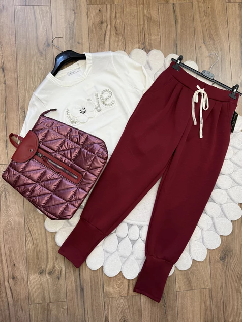 Burgundi megkötős nadrág