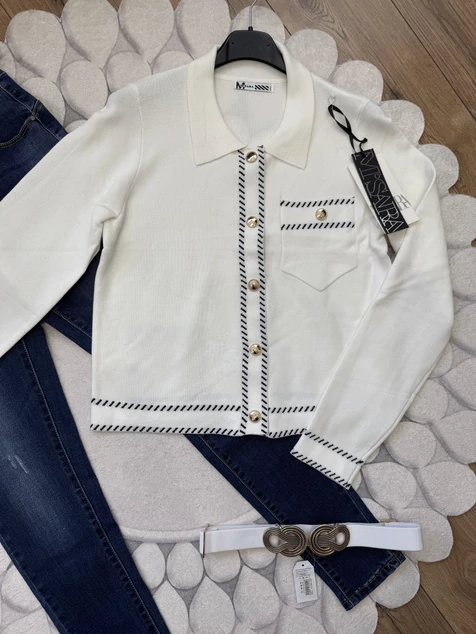 Fehér aranygombos Monaco kardigán