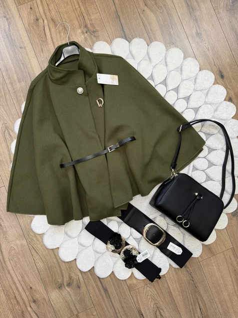 Khaki poncsó kabát