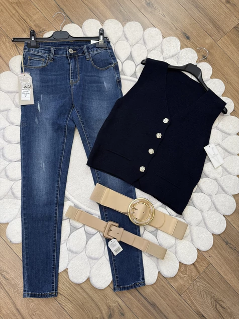 Sötétkék díszgombos mellény