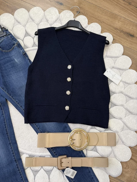 Sötétkék díszgombos mellény