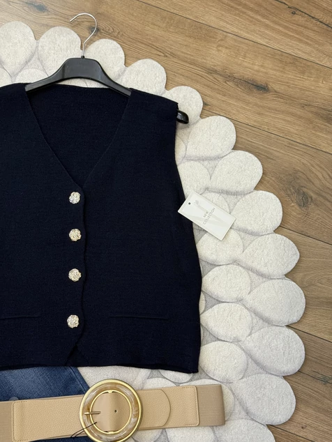 Sötétkék díszgombos mellény