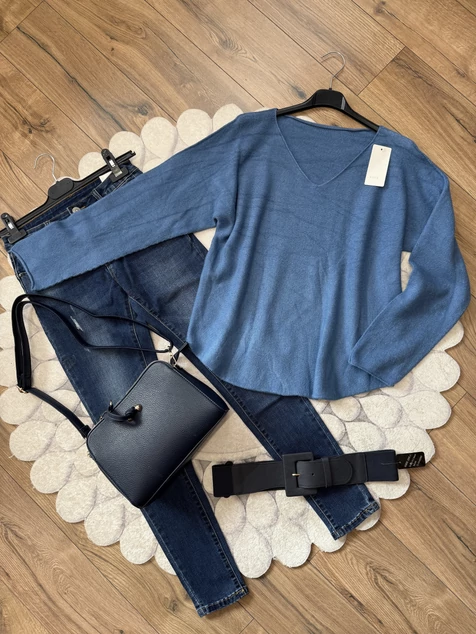 Tengerkék Milano kötött pulóver