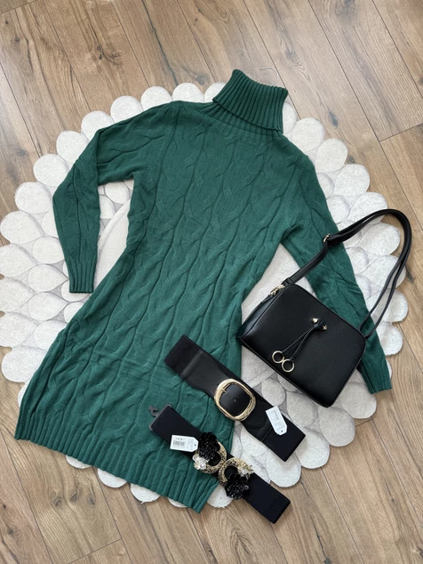 Mélyzöld nyomott mintás kötött ruha