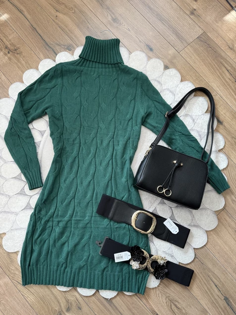 Mélyzöld nyomott mintás kötött ruha