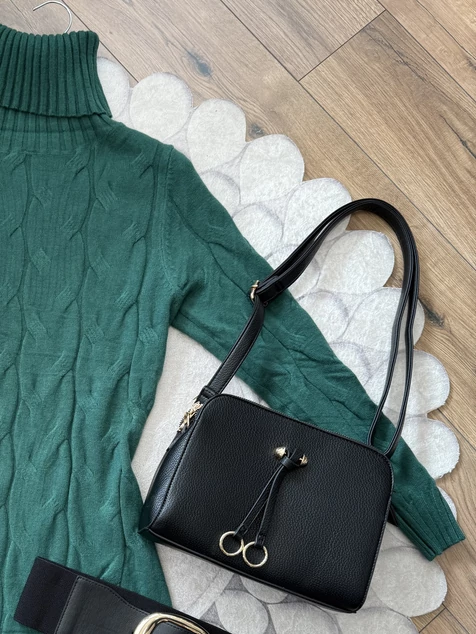 Mélyzöld nyomott mintás kötött ruha