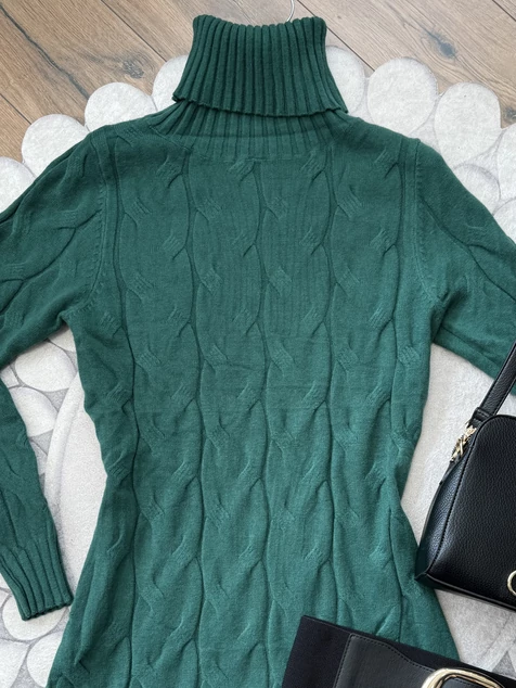 Mélyzöld nyomott mintás kötött ruha